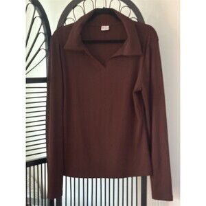 WIHOLL Blouse Womens XL Brown Long Sleeve Collared V-Neck Pullover Top